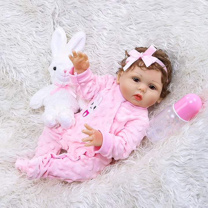 47 cm Original NPK Full‑Body Silicone Toddler Girl Reborn Doll – Curly Hair Bath Toy