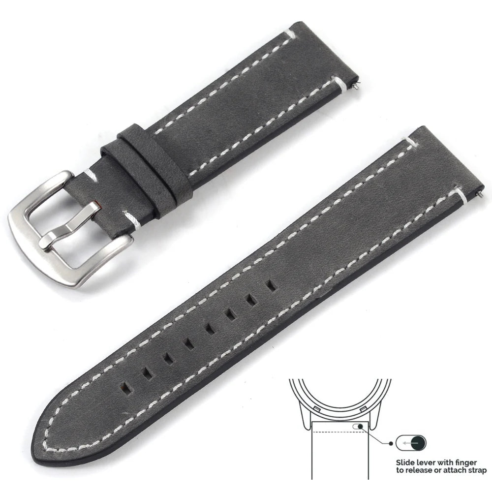 Genuine Leather Quick Release Watch Band 20–22mm for Huawei & Samsung Galaxy 45/46mm