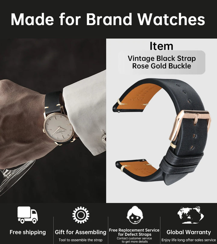 Vintage Vegetable-Tanned Leather Watch Band 20-24mm from Tuscany, Italy