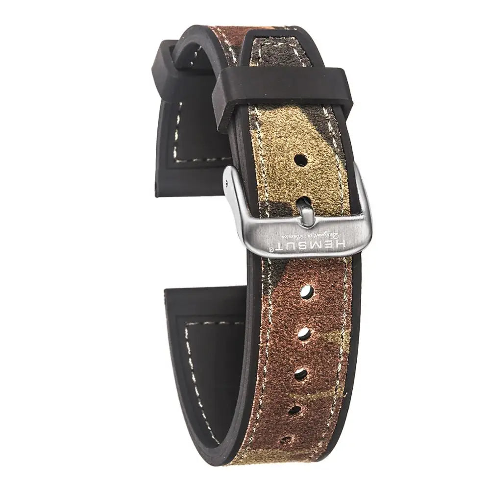 Hemsut Cowhide & Silicone Watch Strap – 18–24mm Waterproof & Breathable