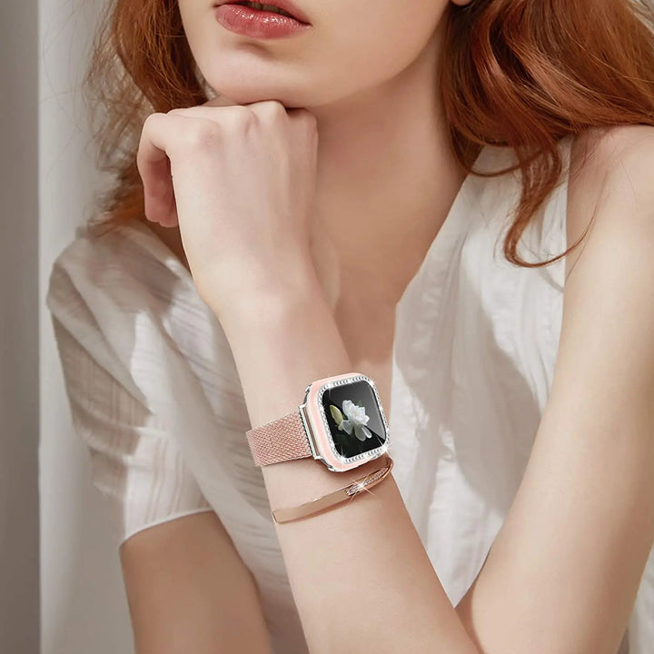 Glass+Cover For Apple Watch Case 45mm 44mm 41mm 40mm 38 42mm Bling Diamond bumper+Screen Protector iwatch series 9 8 7 5 6 4 SE