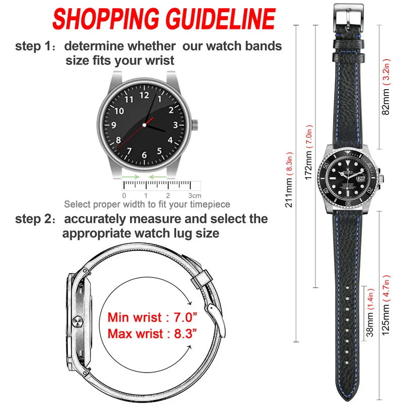 HEMSUT Genuine Cow Leather Quick-Release Watch Band (18-22mm)