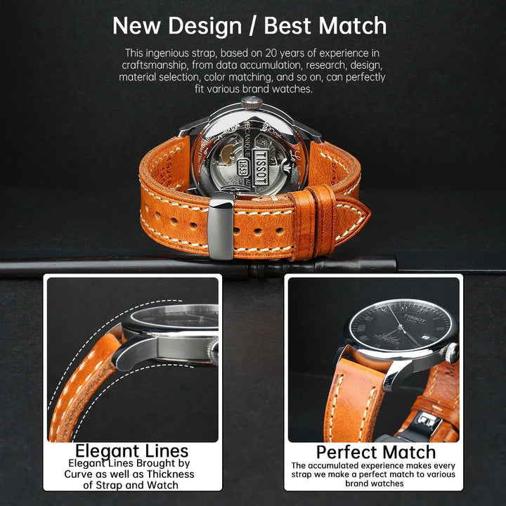 MAIKES Full Grain Cowhide Leather Watch Strap – Handmade Vintage for Omega & Hamilton