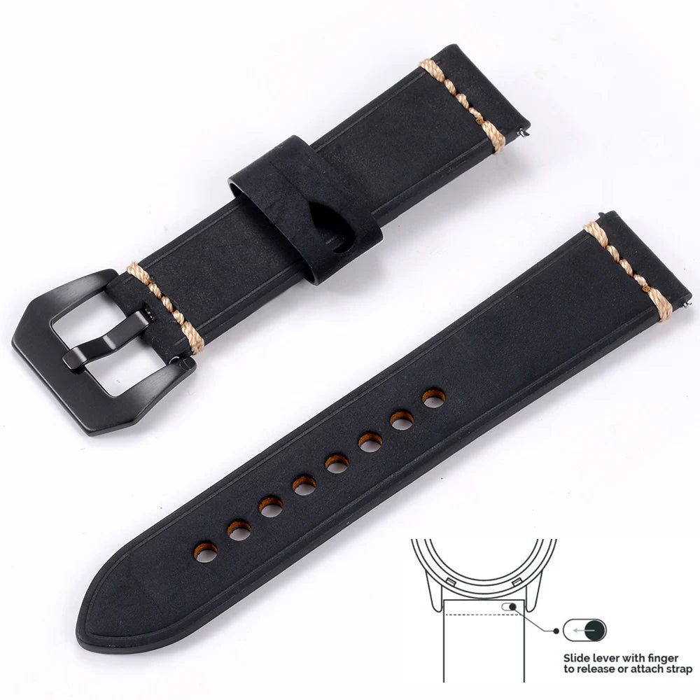Men’s Genuine Leather Watch Band 22–24mm (Top Grain, High Quality)