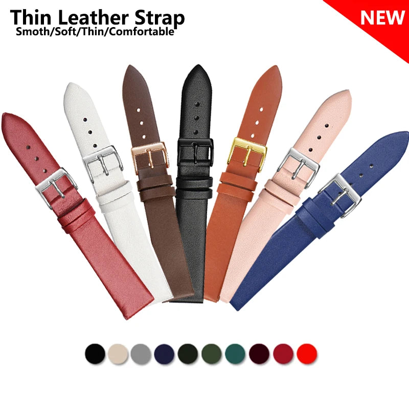 Thin Genuine Leather Watch Strap Band 12–22mm (Watch Band Belt)