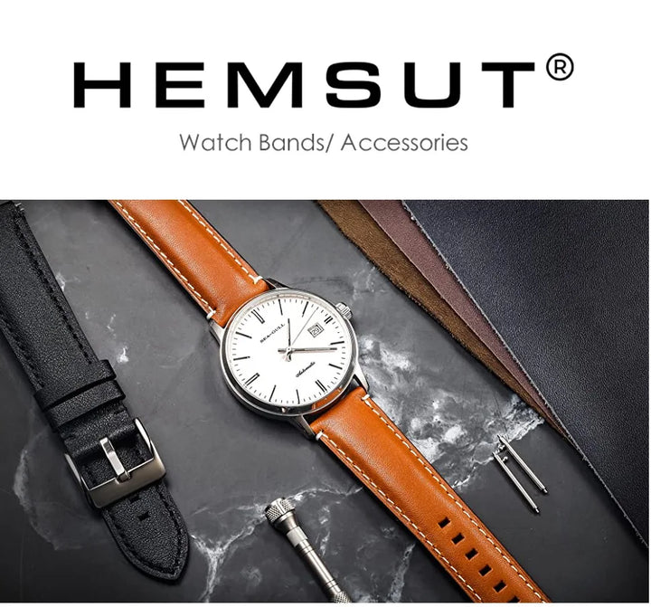 HEMSUT Genuine Cowhide Leather Quick-Release Watch Strap (18-24mm)