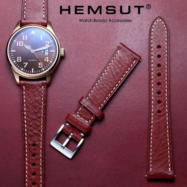 HEMSUT Genuine Cowhide Leather Quick-Release Watch Band (18-22mm)