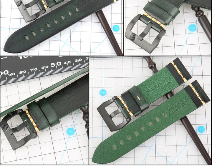 MAIKES Handmade Italian Leather Watch Strap – 18–24mm, Vintage for Panerai, Omega & IWC