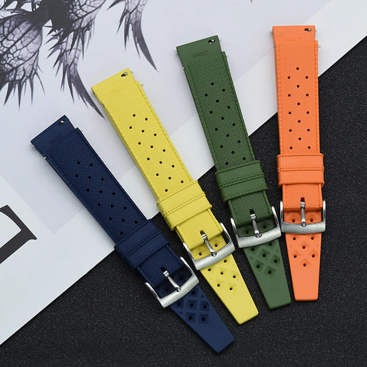Premium Grade Tropical FKM Rubber Strap Quick Release Watch Band 18mm 20mm 22mm 24mm Rubber Tropical Strap Smart Watch Strap