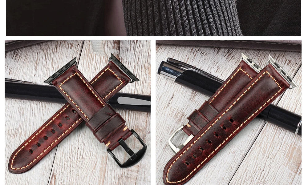 Vintage Cow Leather Apple Watch Strap – 40-45mm for Series 4-9 & SE