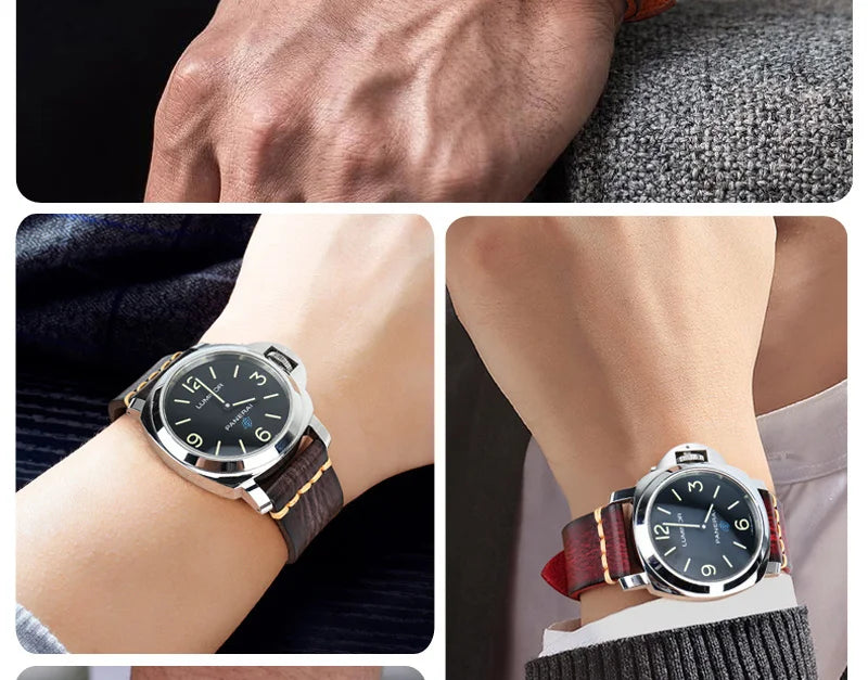 MAIKES Handmade Genuine Cow Leather Watch Band Vintage Black Watchband Watch Bracelet 20mm 22mm 24mm Watch Strap