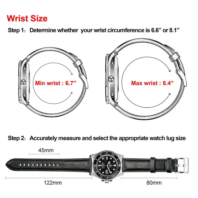 HEMSUT Genuine Cowhide Leather Quick-Release Watch Strap (18-24mm)
