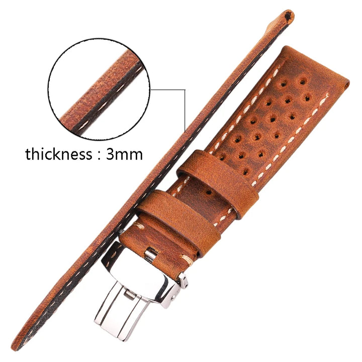Breathable Genuine Leather Watchband with Deployment Clasp  20mm 22mm 24mm Comfortable Soft Watch Strap