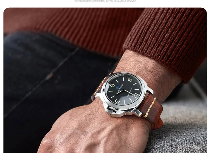 MAIKES Handmade Calfskin Leather Watch Strap – 20/22/24mm, Vintage for Panerai, MIDO & Longines