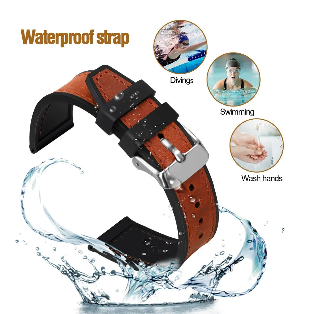 HEMSUT Leather & Silicone Hybrid Strap – 18–24mm, Waterproof