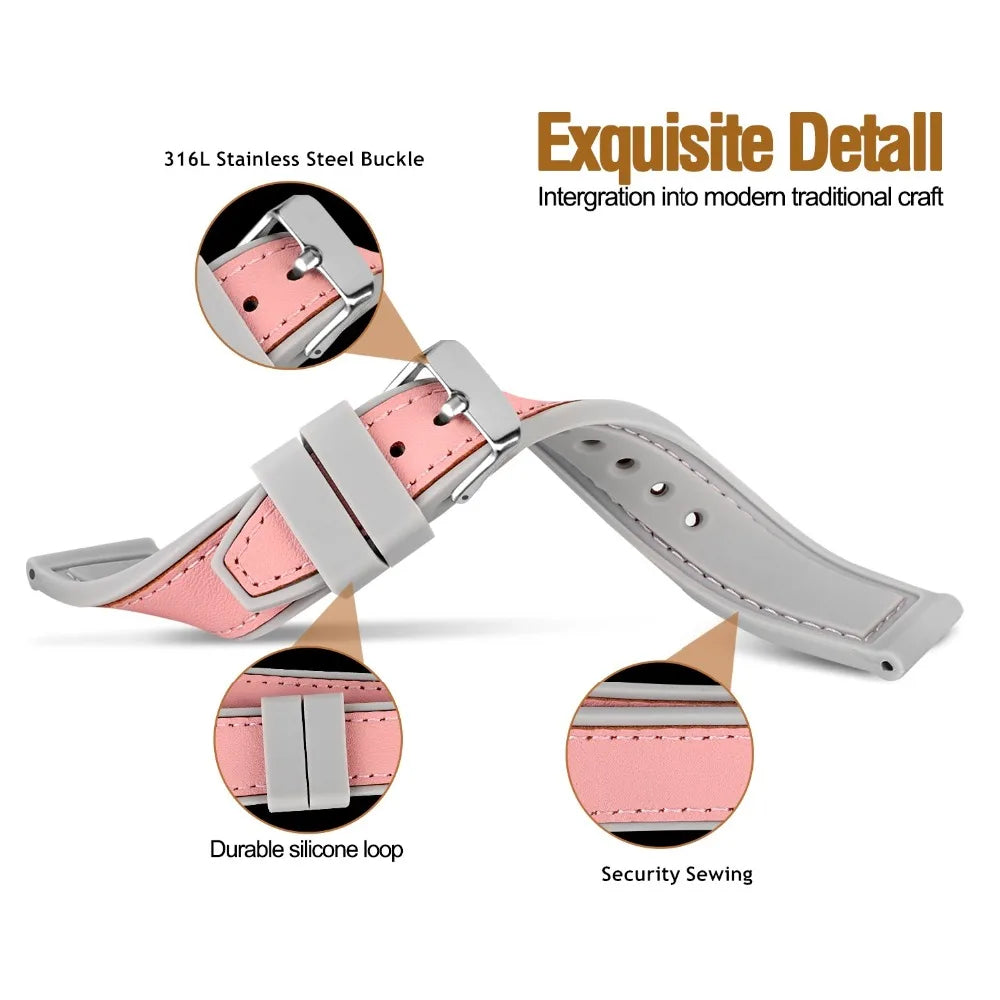HEMSUT Leather & Silicone Hybrid Strap – 18–24mm, Waterproof