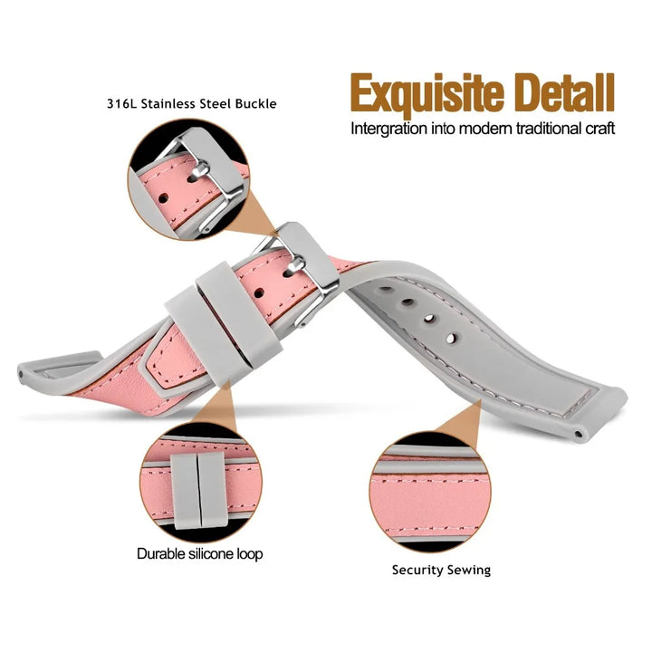 HEMSUT Leather & Silicone Hybrid Strap – 18–24mm, Waterproof