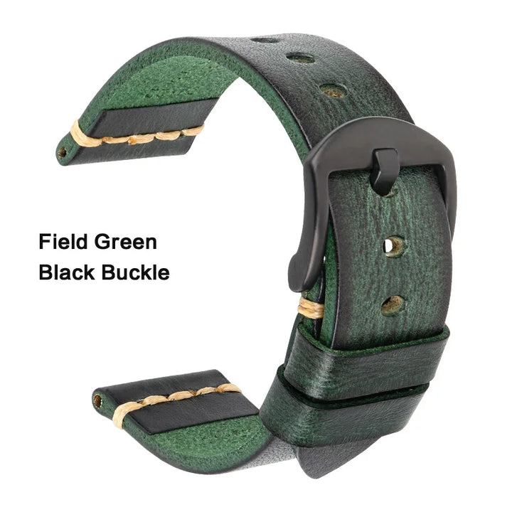 MAIKES Handmade Vintage Leather Watch Strap – 20/22/24mm for Panerai, Fossil, Casio & Seiko