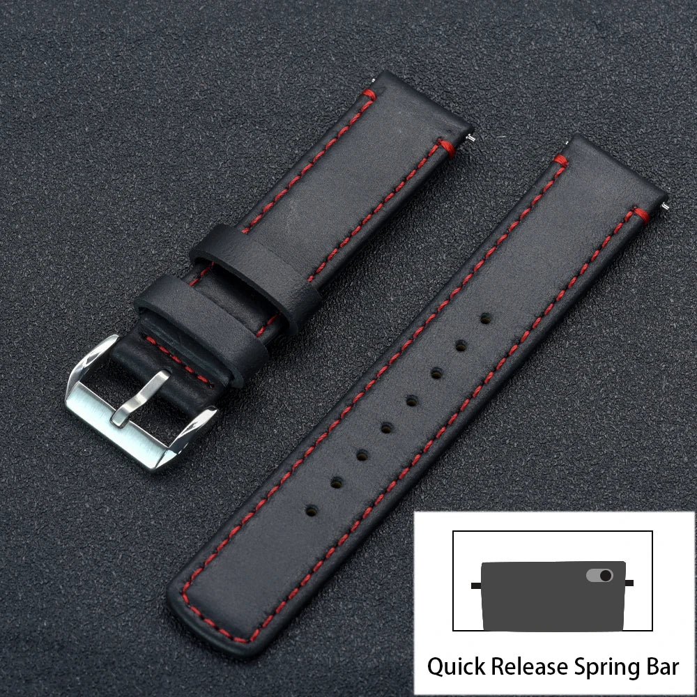 JUELONG Premium Leather Watch Strap 20mm 22mm With Quick Release Watch Bands Black Silver Buckle For Men's Watches Accessories