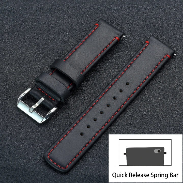 JUELONG Premium Leather Watch Strap 20mm 22mm With Quick Release Watch Bands Black Silver Buckle For Men's Watches Accessories