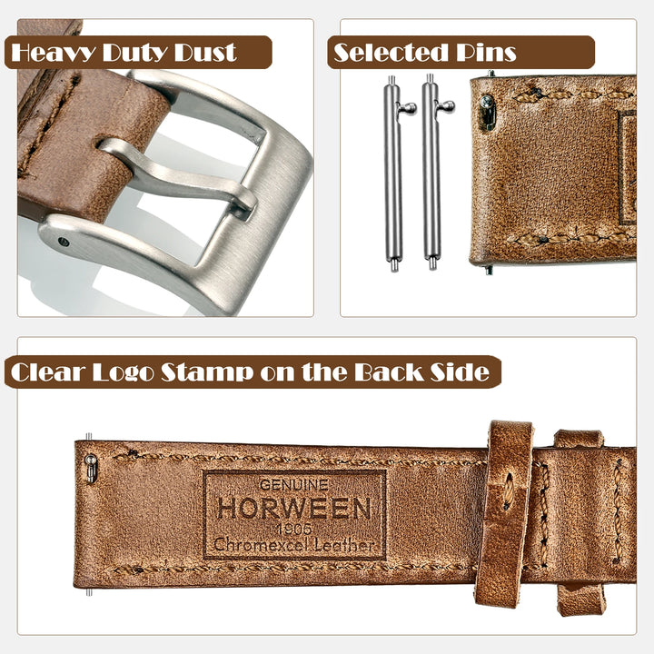 High Quality Horween  Genuine Leather Straps Brown Soft Wrap Handmade Cowhide Wrist Bands 18mm 20mm 22mm