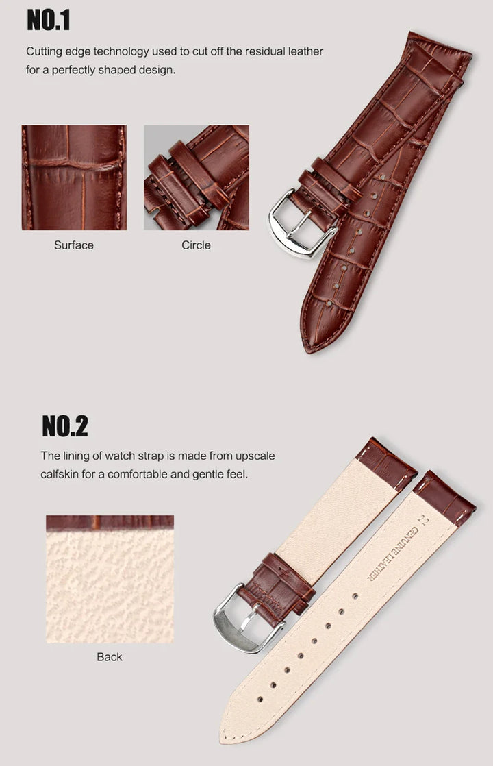 MAIKES Genuine Leather Watch Strap – 18/20/22mm, Black Wristband