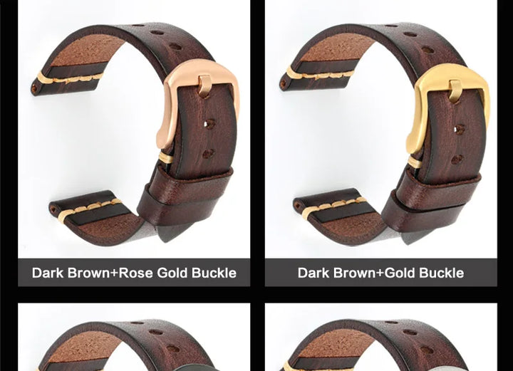 MAIKES Handmade Vintage Leather Watch Strap – 20/22/24mm for Panerai, Fossil, Casio & Seiko