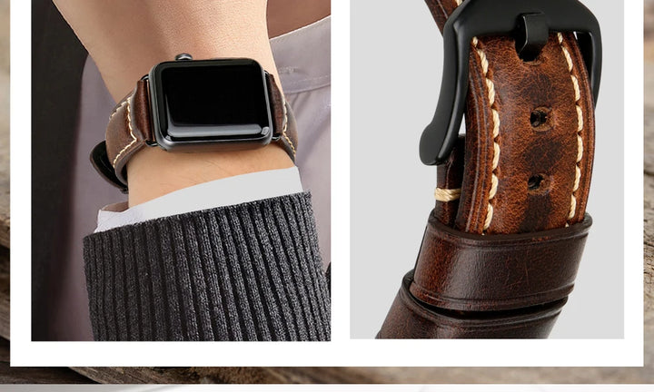 Vintage Cow Leather Apple Watch Strap – 40-45mm for Series 4-9 & SE