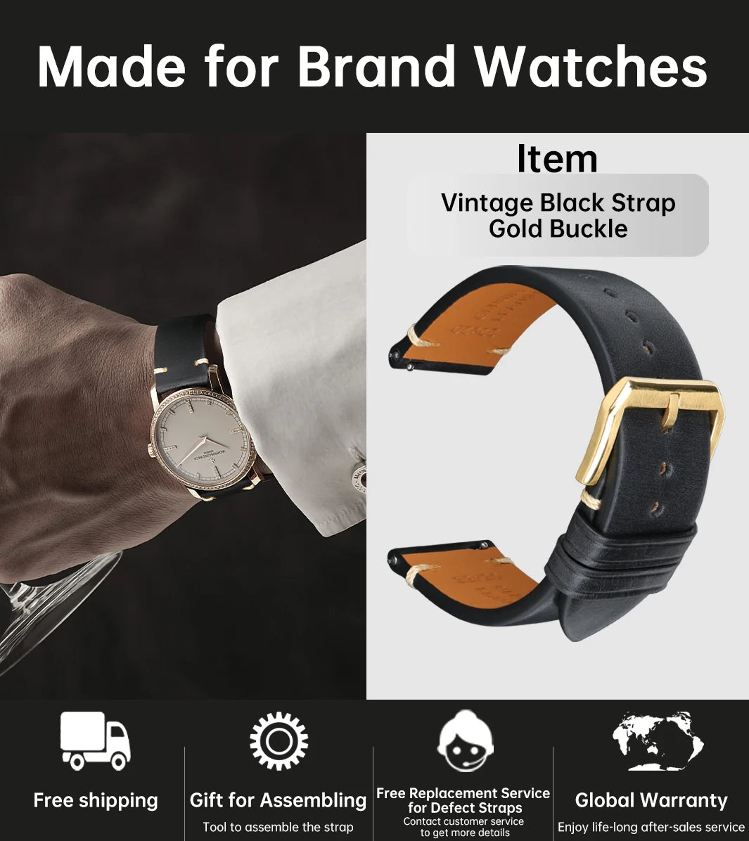 Vintage Vegetable-Tanned Leather Watch Band 20-24mm from Tuscany, Italy