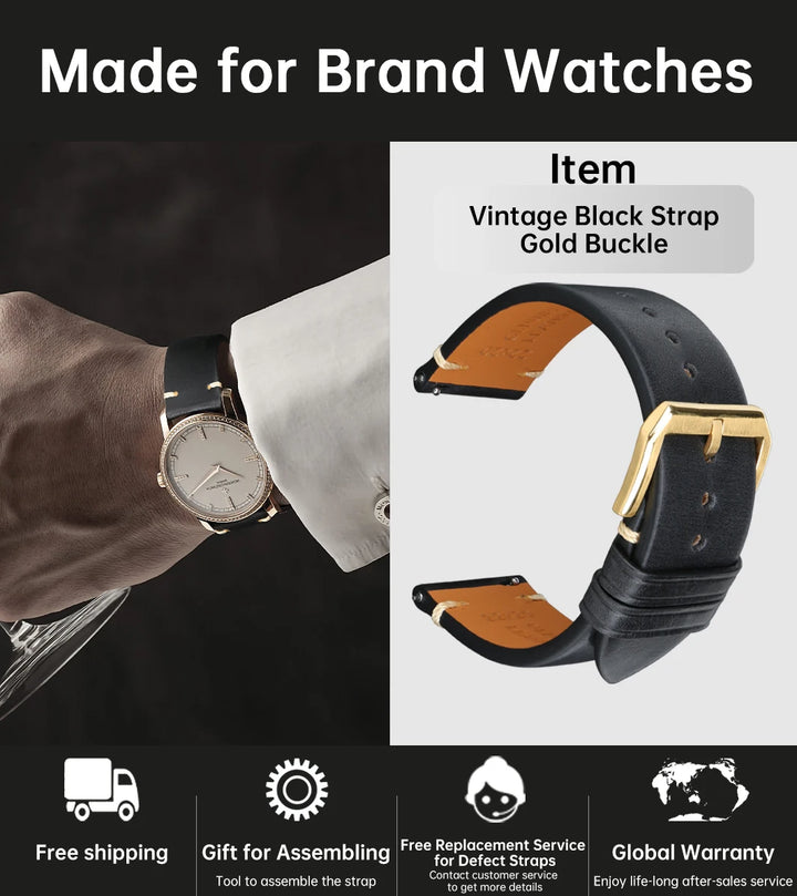 Vintage Vegetable-Tanned Leather Watch Band 20-24mm from Tuscany, Italy