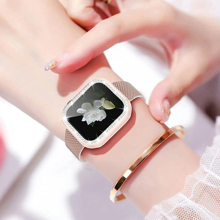 Glass+Cover For Apple Watch Case 45mm 44mm 41mm 40mm 38 42mm Bling Diamond bumper+Screen Protector iwatch series 9 8 7 5 6 4 SE