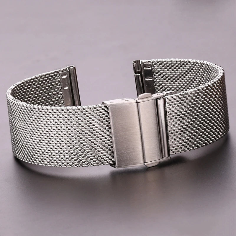 Mesh Milanese Loop Watch Strap – 16–24mm, Silver/Black for Galaxy Watch
