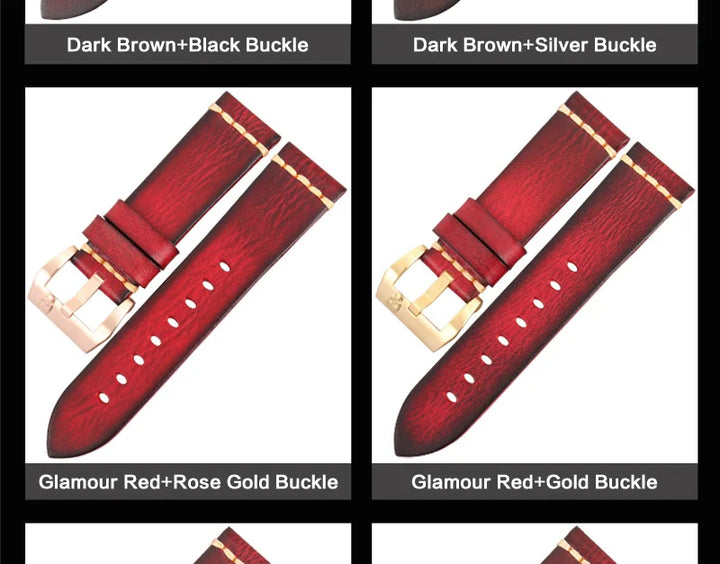 MAIKES Handmade Genuine Cow Leather Watch Band Vintage Black Watchband Watch Bracelet 20mm 22mm 24mm Watch Strap