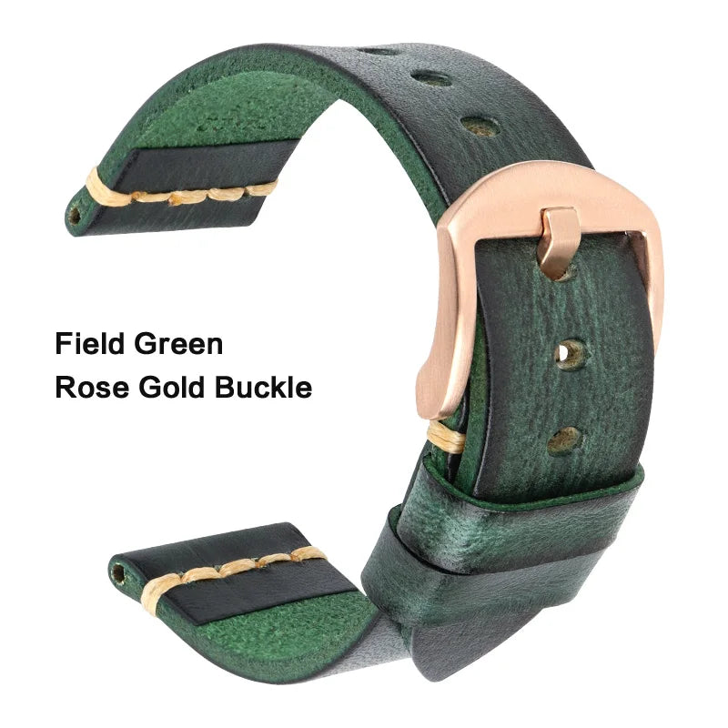 MAIKES Handmade Vintage Leather Watch Strap – 20/22/24mm for Panerai, Fossil, Casio & Seiko