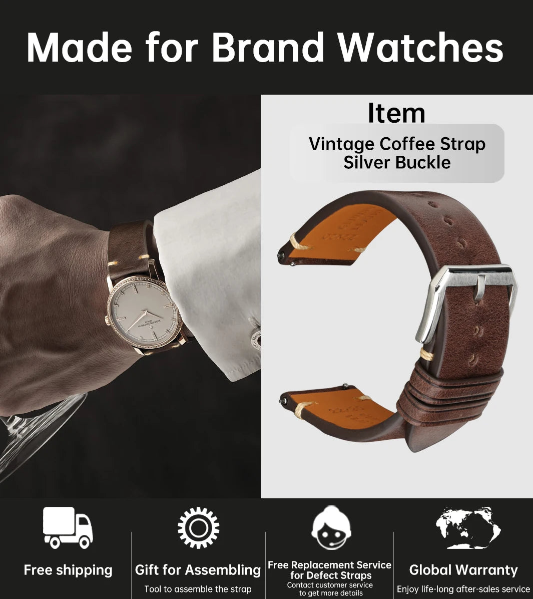Vintage Vegetable-Tanned Leather Watch Band 20-24mm from Tuscany, Italy