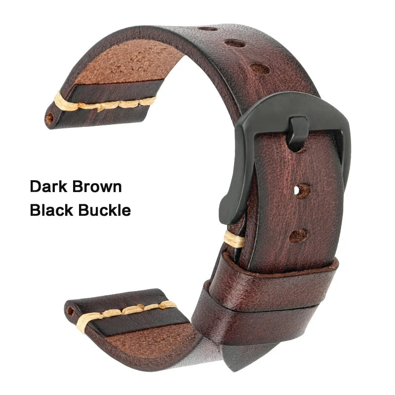 Handmade Vintage Vegetable-Tanned Leather Watch Strap for OMEGA, Fossil, CITIZEN, SEIKO, HUAWEI