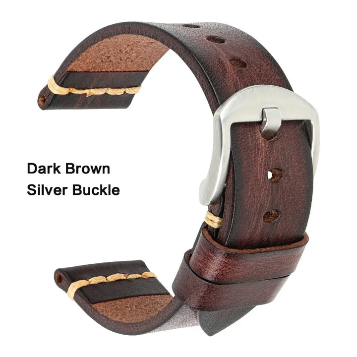 MAIKES Handmade Vintage Leather Watch Strap – 20/22/24mm for Panerai, Fossil, Casio & Seiko