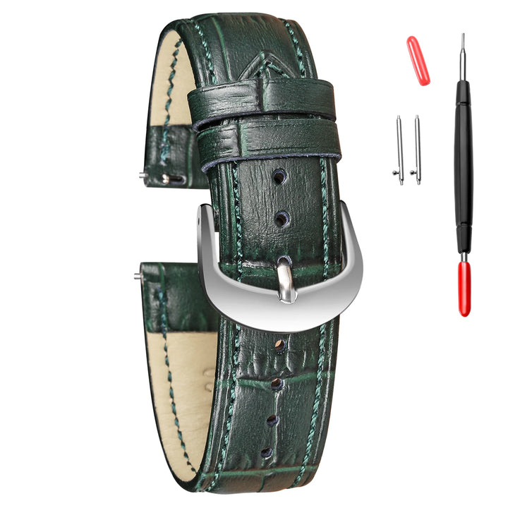 Alligator-Embossed Green Leather Watch Strap 16-22mm