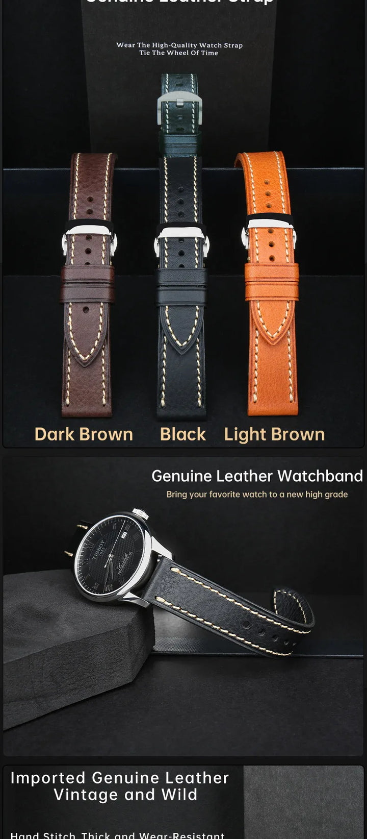 MAIKES Full Grain Cowhide Leather Watch Strap – Handmade Vintage for Omega & Hamilton