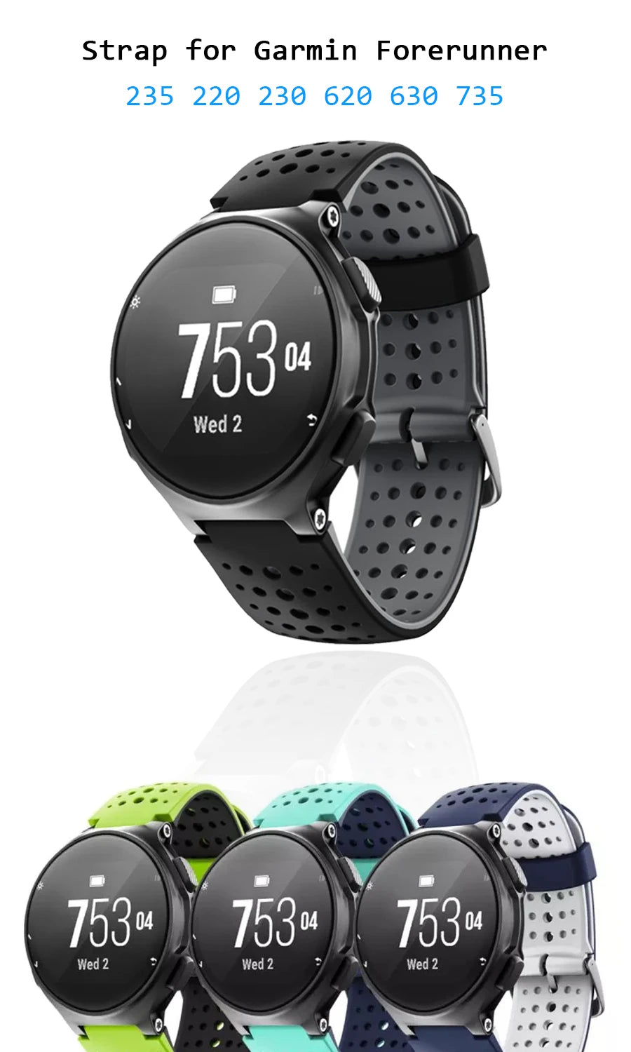 22mm Silicone Watch Strap for Garmin Forerunner 230/235/620/630/735XT
