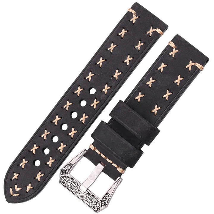 Handmade Genuine Leather Watch Strap 22–24mm with Retro Stainless Steel Buckle