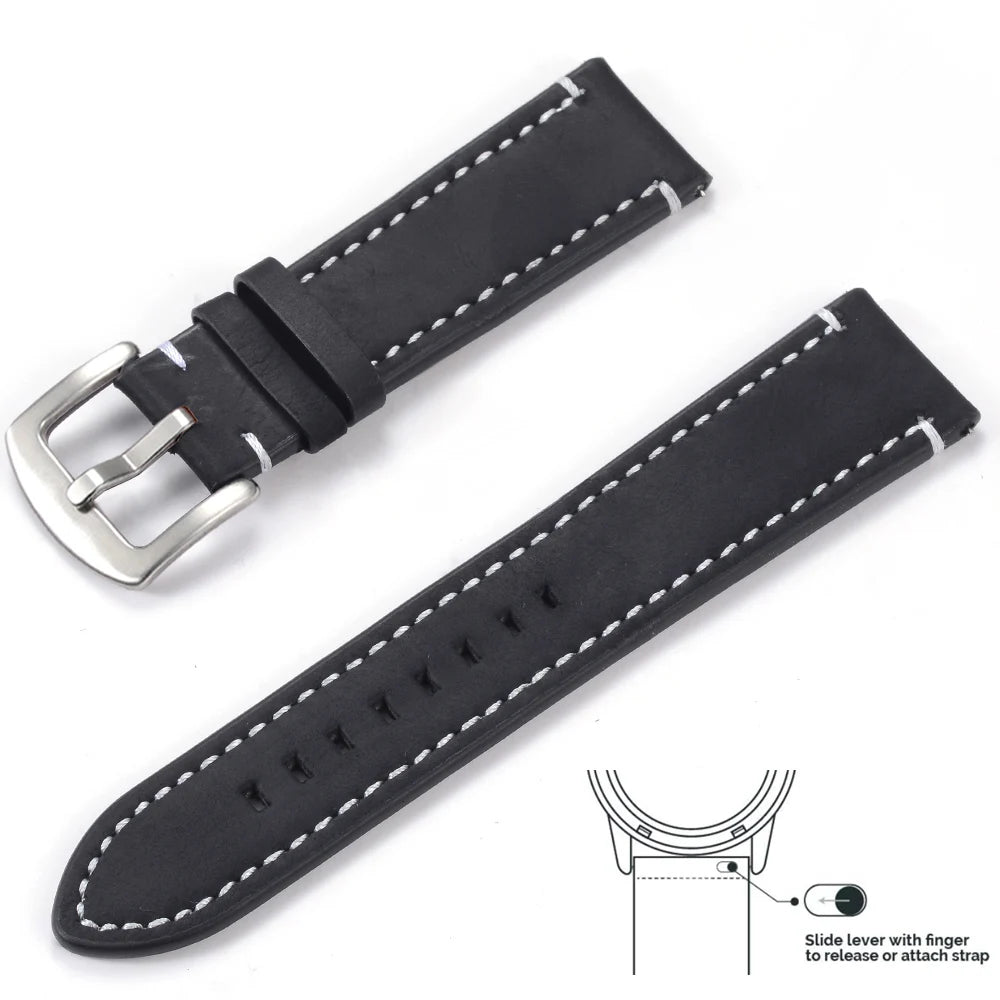 op Grain Genuine Leather Watch Band 20mm 22mm (Quick Release)