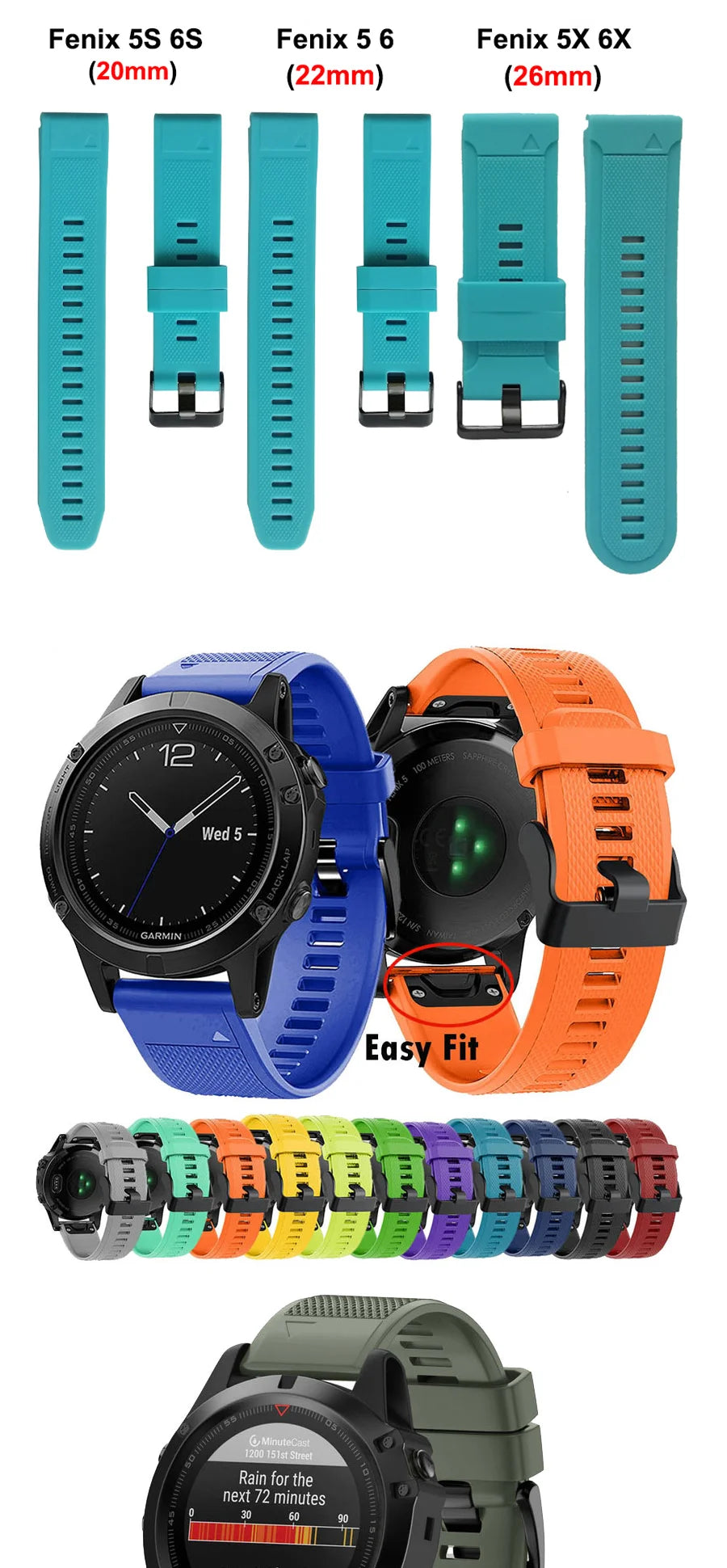 Quick-Release Silicone Sport Strap for Garmin Fenix & Forerunner