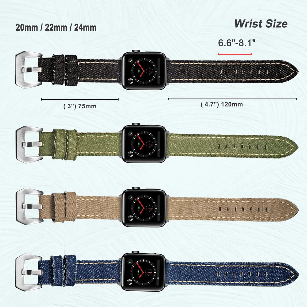Hemsut Denim Canvas Watch Strap – 20–24mm Quick-Release with Steel Buckle
