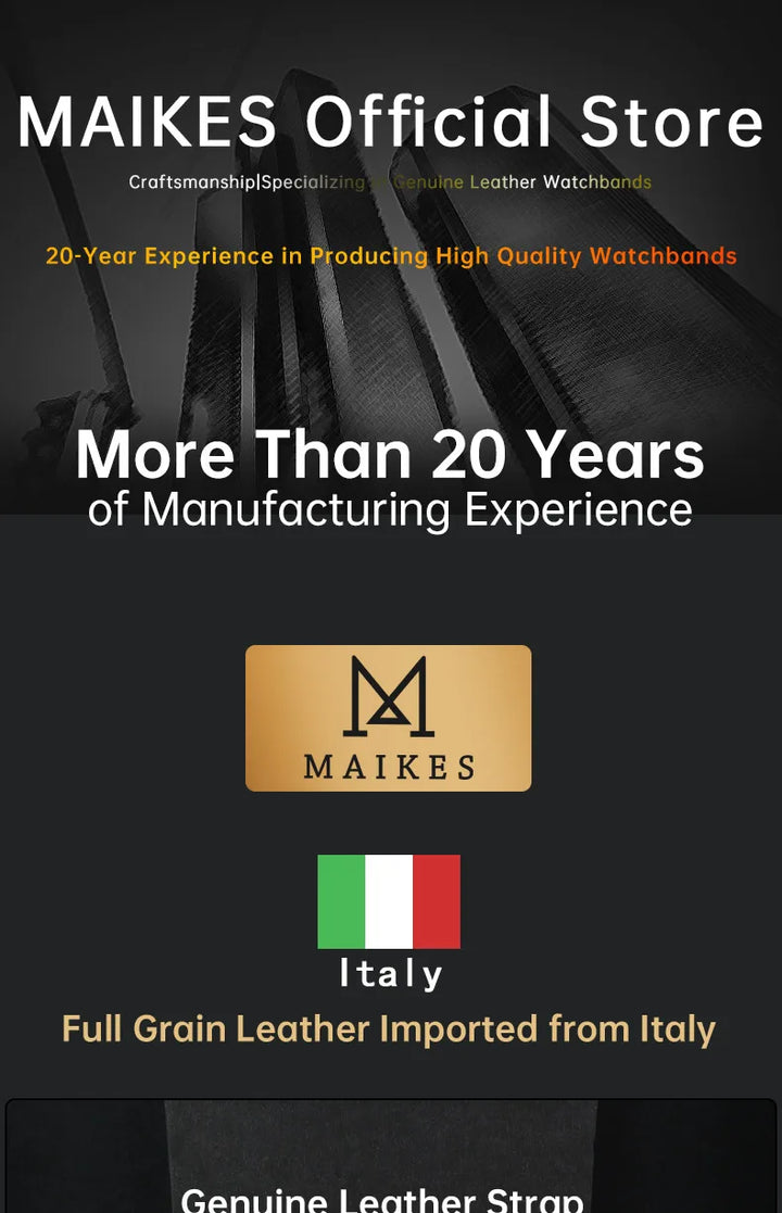 MAIKES Watch Band Handmade Genuine Leather Strap 20mm 22mm 24mm Men With Stainless Steel Buckle For Panerai Tissot Watchband