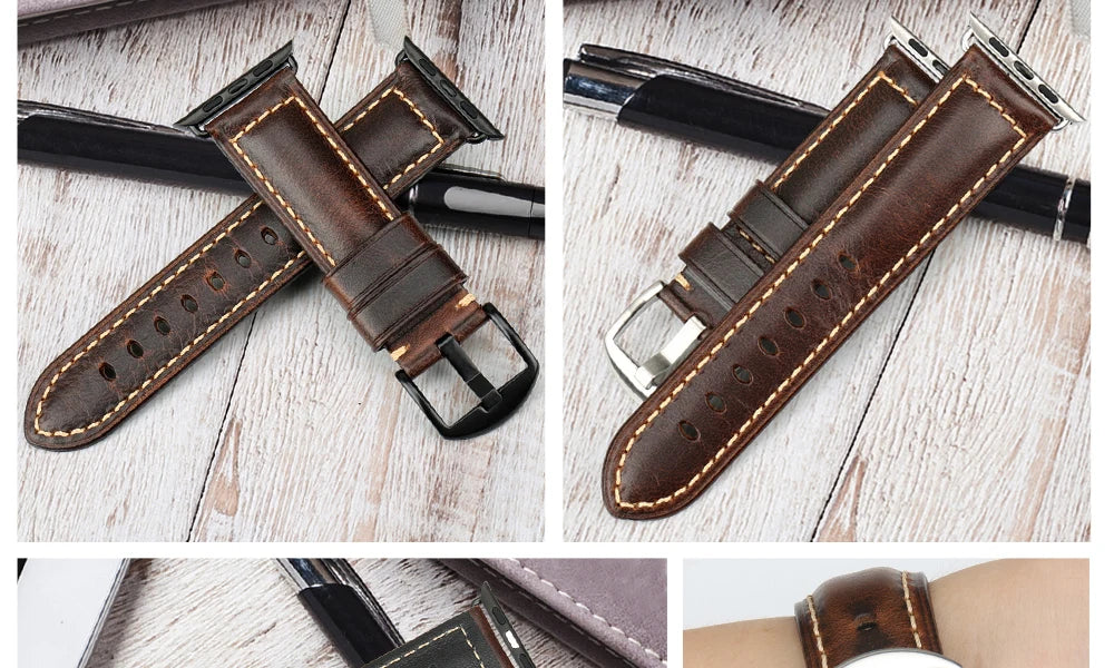 Vintage Cow Leather Apple Watch Strap – 40-45mm for Series 4-9 & SE