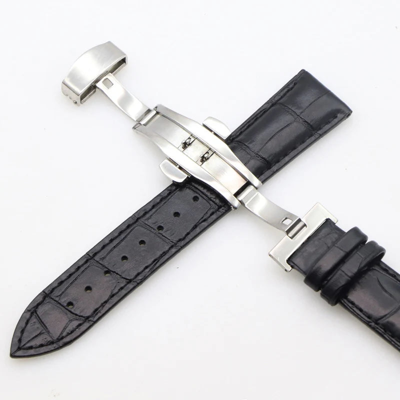 Genuine Leather Watch Straps 18mm20mm22mm24mm Universal Watch Butterfly Buckle Steel Band Buckle Bracelet Bangle Bracelet + Tool