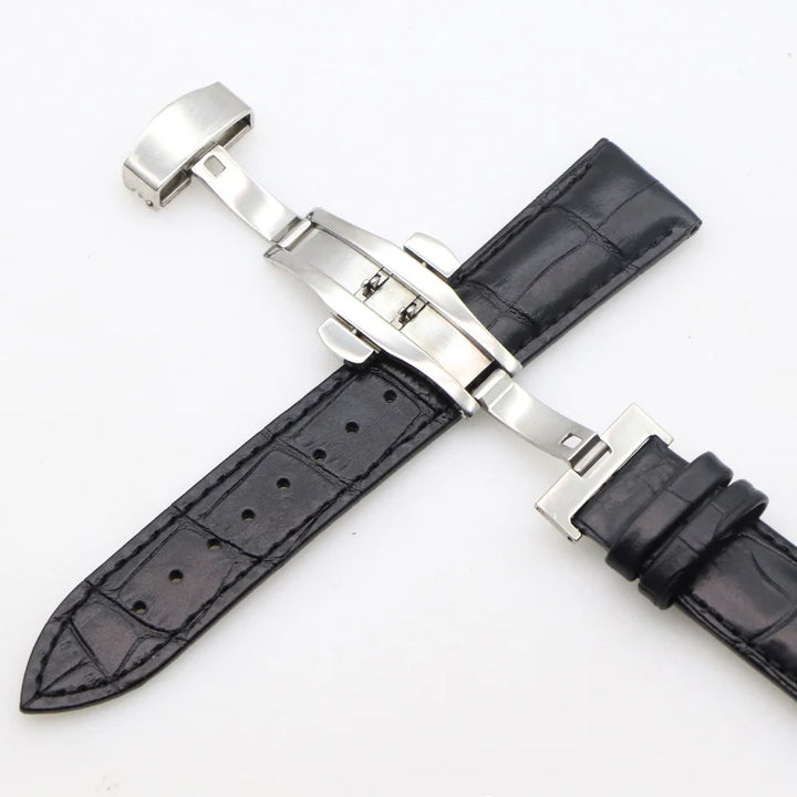 Genuine Leather Watch Straps 18mm20mm22mm24mm Universal Watch Butterfly Buckle Steel Band Buckle Bracelet Bangle Bracelet + Tool