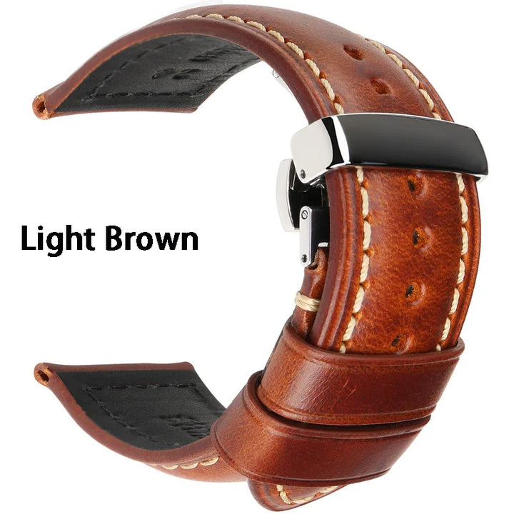 Cowhide Leather Watch Strap – 20/22/24mm, Butterfly Buckle Clasp