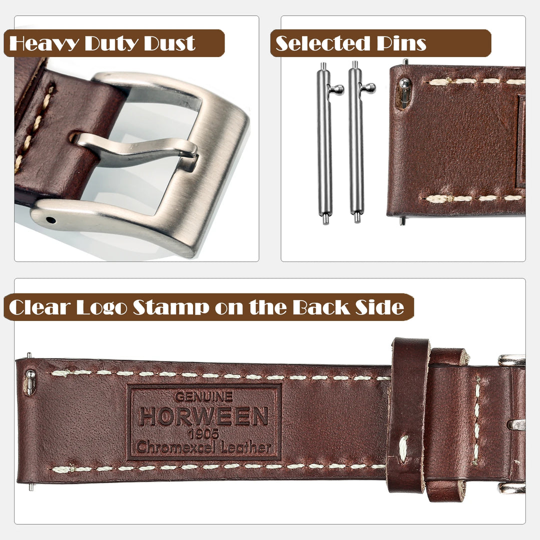 HEMSUT 100% Genuine Leather Straps Quick Release Horween Soft Wrap Handmade Cowhide Wrist Bands 18mm 20mm 22mm